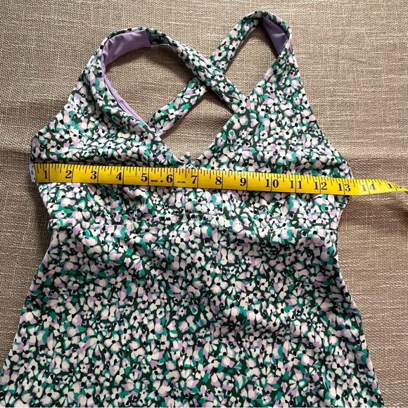 Athleta XS Floral Crisscross Active Tankini Top - Green/Purple/White - Picture 6 of 7